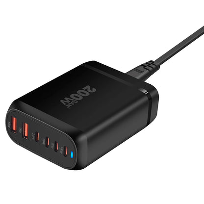UHOMEBUY 200W GaN Desktop Charger - 6-Port USB Type C with 100W PD & Quick Charge 3.0 Fast Mobile Charger