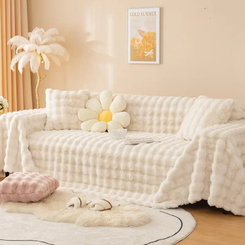Luxury Rabbit Plush Throw Blanket - Super Soft Thick Fluffy Velvet Sofa Cover for Winter