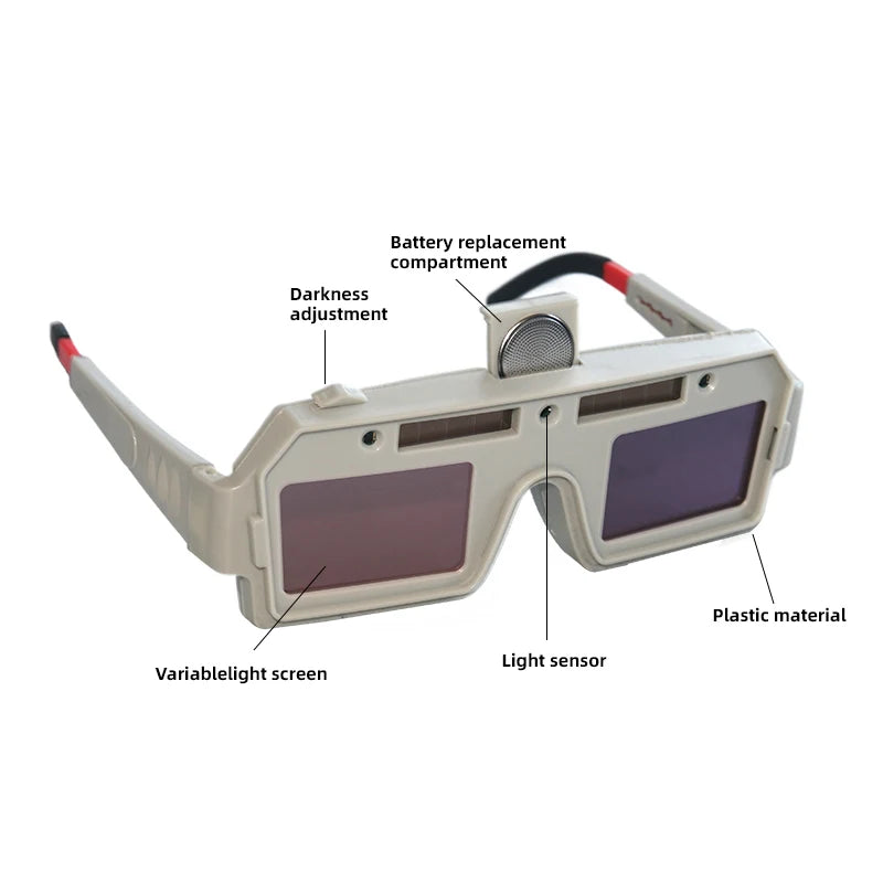 Auto-Darkening Welding Goggles - Solar Powered MMA TIG MIG Arc Welding Safety Glasses