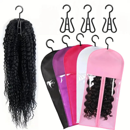 Premium Wig Storage Bags - Transparent Hanging Organizer with Metal Hangers for Wigs & Hair Extensions