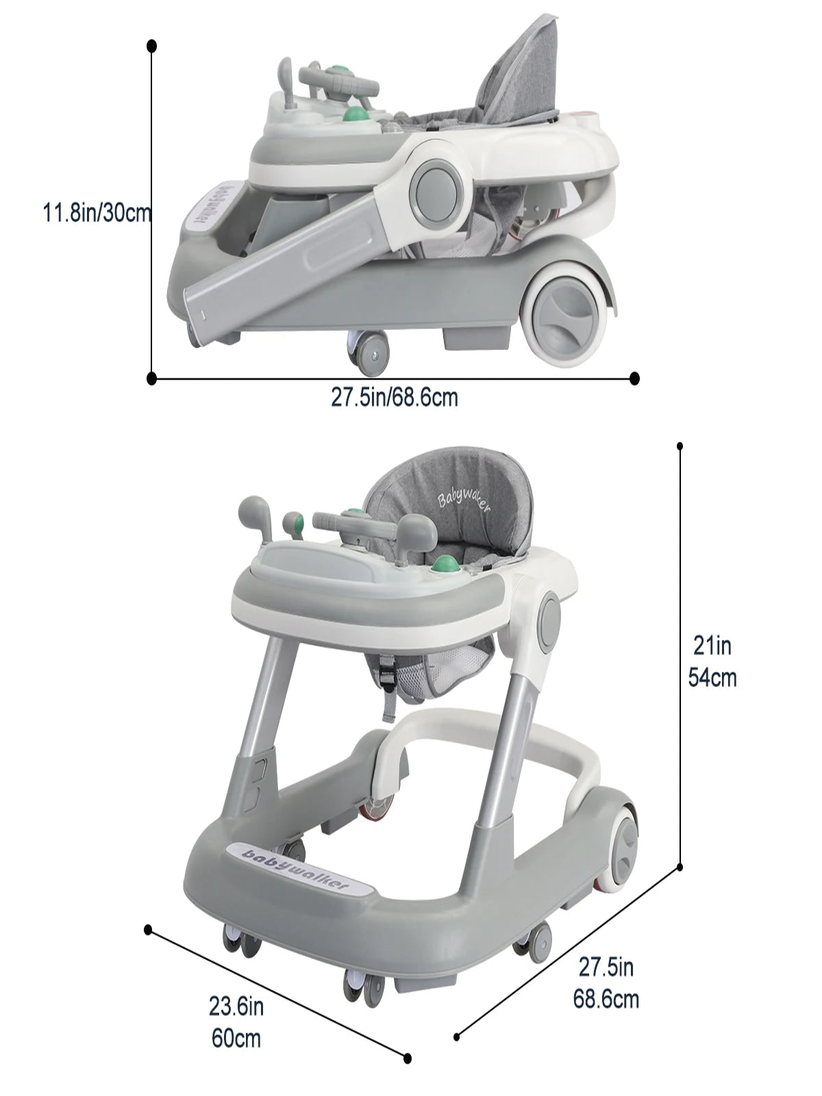 UBRAVOO 2-in-1 Push Walker for Infants & Toddlers – Foldable with Detachable Feeding and Music Trays