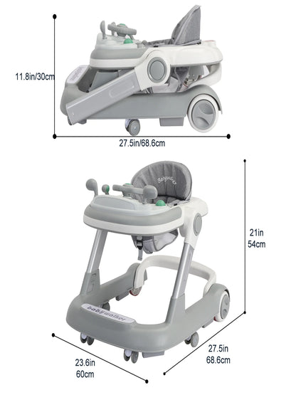 UBRAVOO 2-in-1 Push Walker for Infants & Toddlers – Foldable with Detachable Feeding and Music Trays