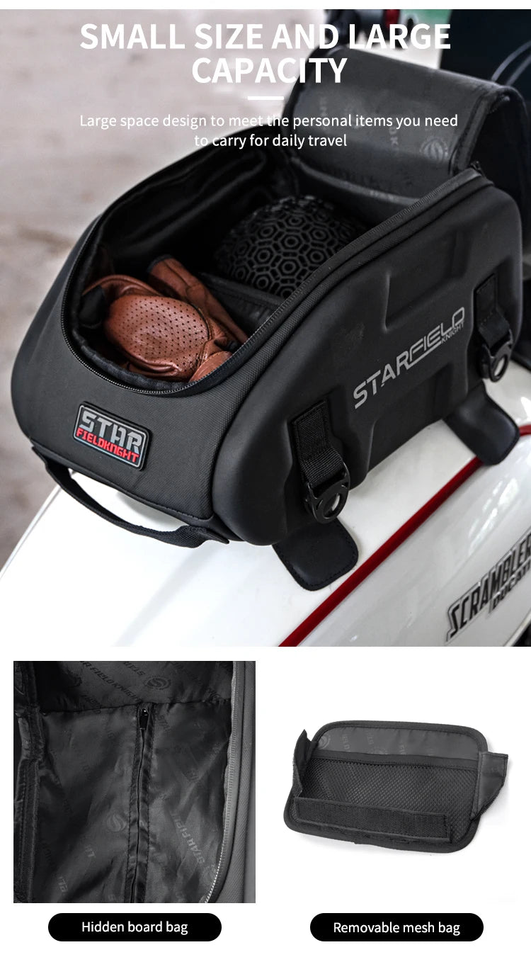 Waterproof Motorcycle Seat Back Bag – Large Capacity Hard Tail Box Luggage for Racing & Riding, Black Fuel Tank Motorbike Storage