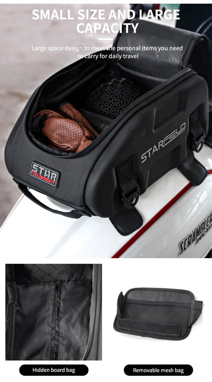 Waterproof Motorcycle Seat Back Bag – Large Capacity Hard Tail Box Luggage for Racing & Riding, Black Fuel Tank Motorbike Storage