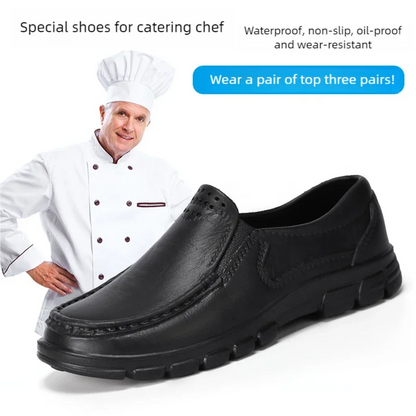 Chef Shoes for Men – Anti-Slip, Oil-Resistant Leather Work Shoes, Plus Size Business Casual with Soft Sole & Comfort