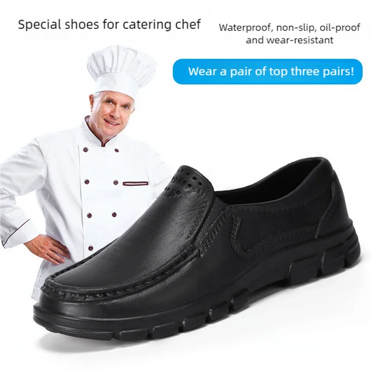 Chef Shoes for Men – Anti-Slip, Oil-Resistant Leather Work Shoes, Plus Size Business Casual with Soft Sole & Comfort