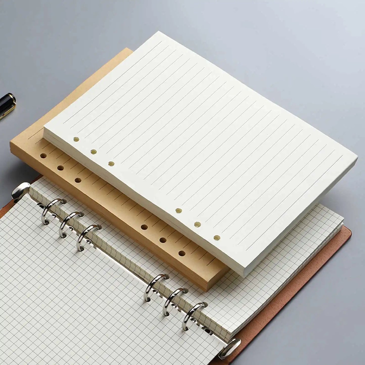 45 Sheets A5 A6 A7 Loose Leaf Notebook Refill – Spiral Binder Pages, Lined, Blank & Grid Craft Paper Stationery