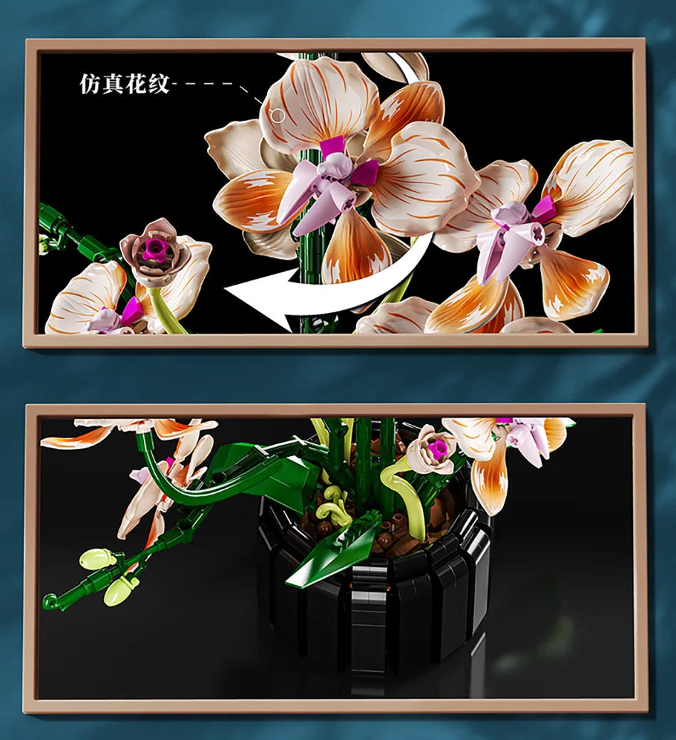 Orchid Cymbidium Building Blocks Set – DIY Potted Phalaenopsis Flower Simulation Toy for Valentine’s Gift