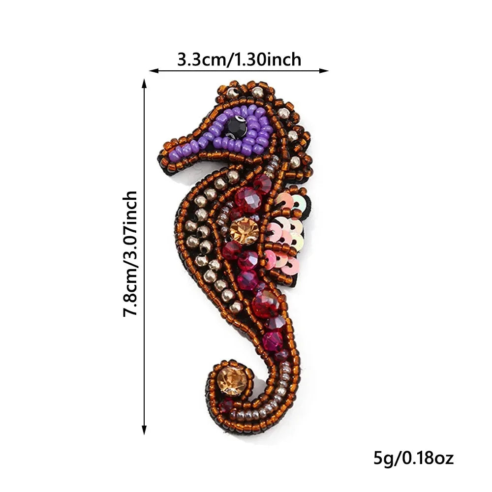 3D Marine Animal Patches - Handmade Beaded Seahorse Starfish Crab DIY Sewing Accessories for Clothing Decor