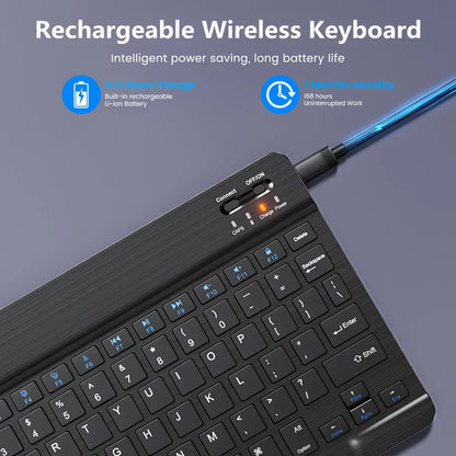 10" Bluetooth Wireless Rechargeable Keyboard – Russian, Spanish, French AZERT Layout for Android, iOS & Windows Tablets & Phones