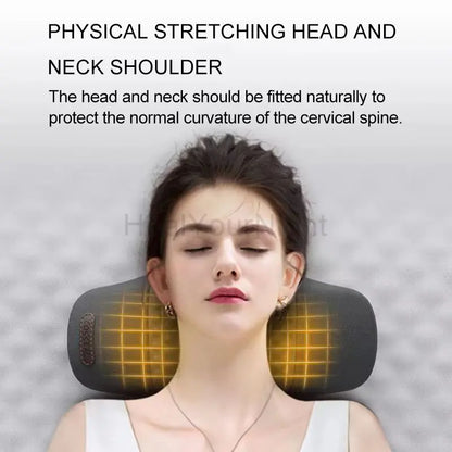 Relax and Rejuvenate: Electric Massager Cervical Pillow with Hot Compress - Vibration Massage for Neck Traction - Memory Foam Neck Guard Pillow for Restful Sleep - Grey
