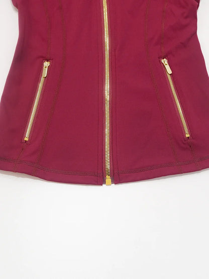 Gold Zipper Women's Yoga Jacket - Slimming Stand-Up Collar Fitness Sports Top