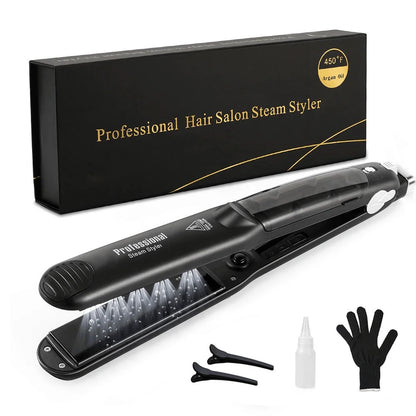 Professional Steam Hair Straightener – Ceramic Vapor Flat Iron, 450℉ Heat & Argan Oil Treatment Hair Care Tool