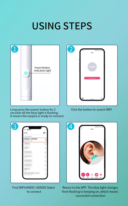 Smart Visual Ear Cleaner 1296P with Camera – USB-C Rechargeable Ear Wax Removal Tool, WiFi, 6 LED Lights