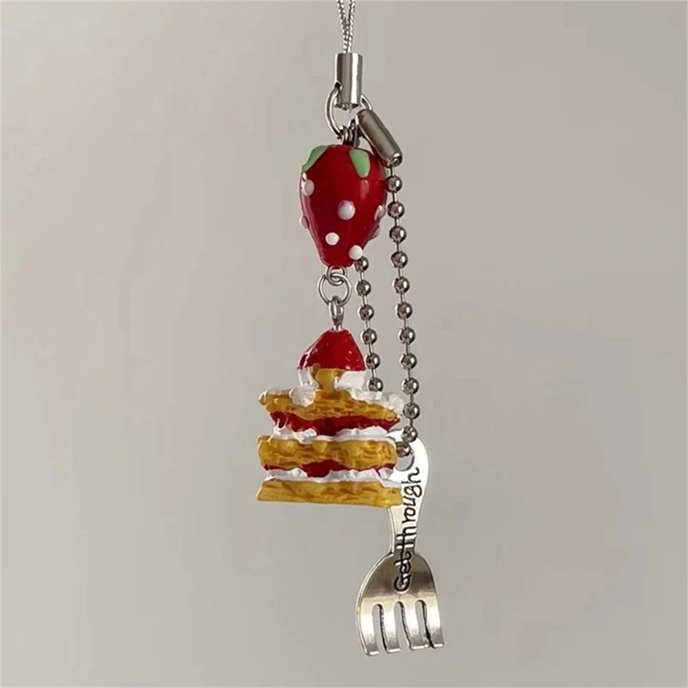 Cute 3D Strawberry Cake Phone Charm Strap – Cookie Pendant Lanyard Keycord for iPhone, Camera, Bag & Girls' Accessories