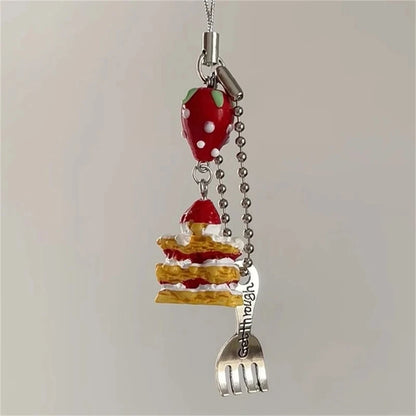 Cute 3D Strawberry Cake Phone Charm Strap – Cookie Pendant Lanyard Keycord for iPhone, Camera, Bag & Girls' Accessories