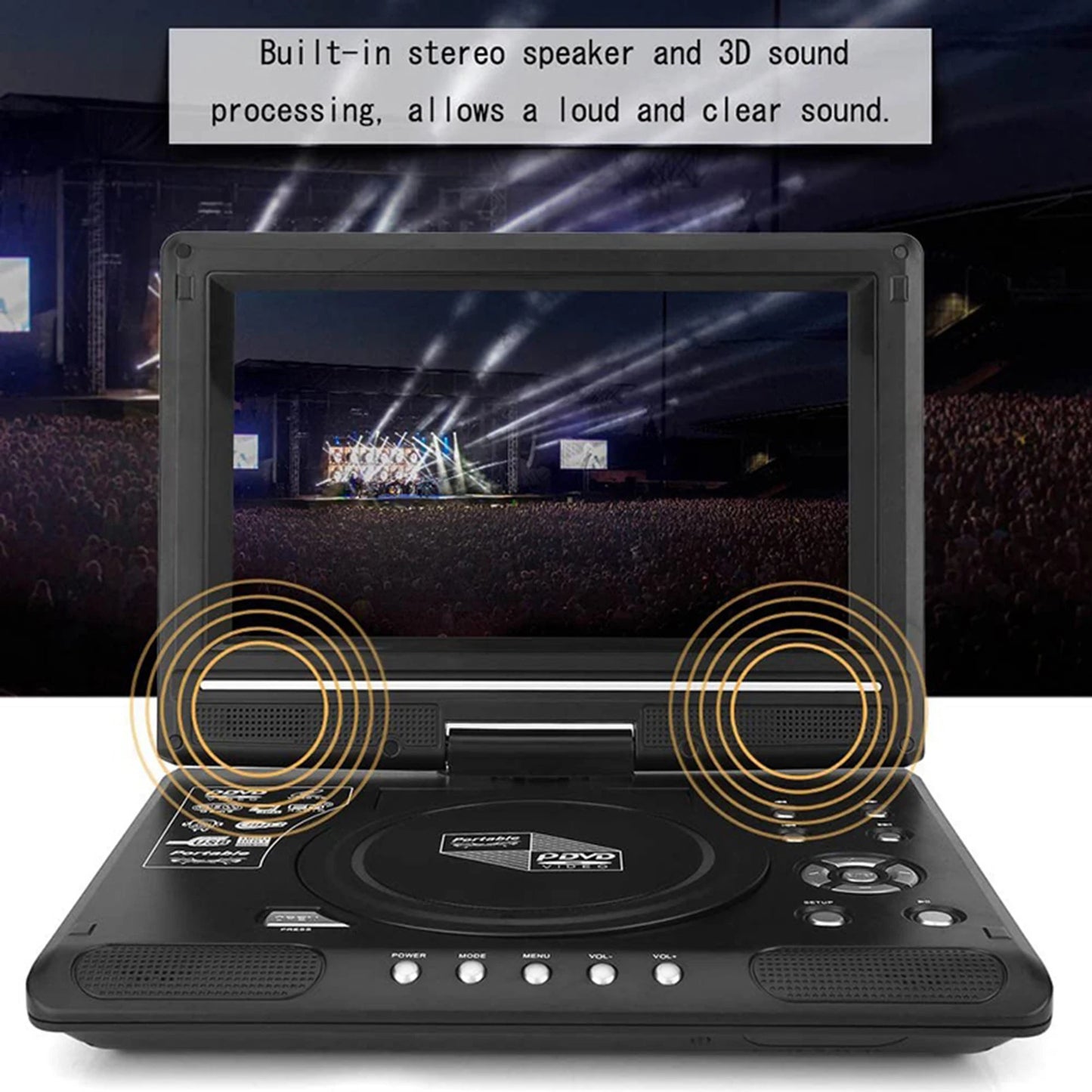 9.8" Portable LCD DVD Player for Car & Home – 270° Swivel Screen, CD/MP3/FM, Game & TV Function