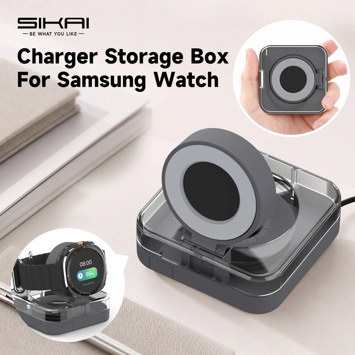 Samsung Galaxy Watch Charger Organizer Case - Cable Storage Box, Phone Holder and Watch Stand for Galaxy Watch Ultra, 7, 8 and 9