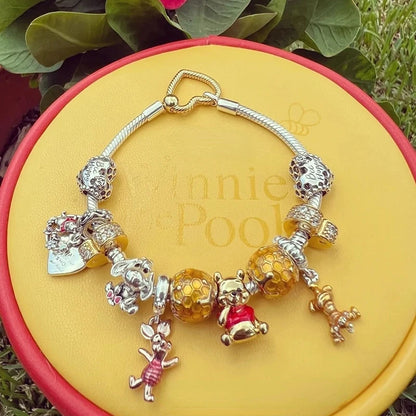 New 925 Sterling Silver Mickey Minnie Vinnie Charm – Beaded Fit for Original Pendant Bracelet, DIY Ladies Jewelry