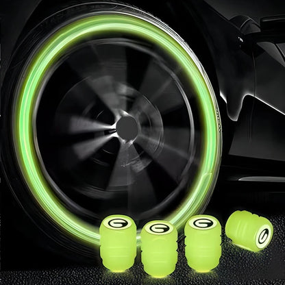 Luminous Valve Caps - Fluorescent Green and Blue Night Glowing Wheel Styling, Universal Car, Motorcycle, Bicycle Tyre Hub Decor, 4 Pcs
