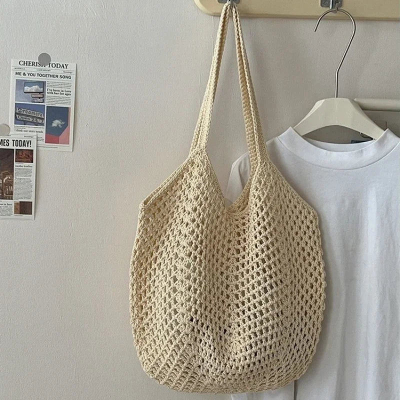 Women’s Large Cotton Woven Shoulder Bag – Handmade Casual Straw Beach Tote & Messenger Bag
