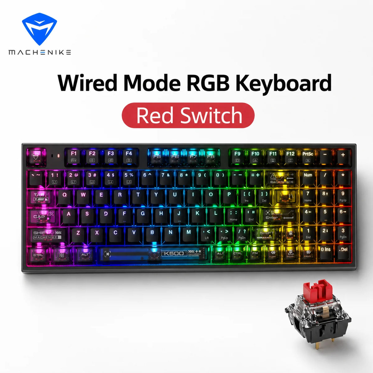 MACHENIKE K500-B94 Mechanical Gaming Keyboard - 94-Key Hot-Swappable 90% Layout with RGB Backlight for PC & Laptop