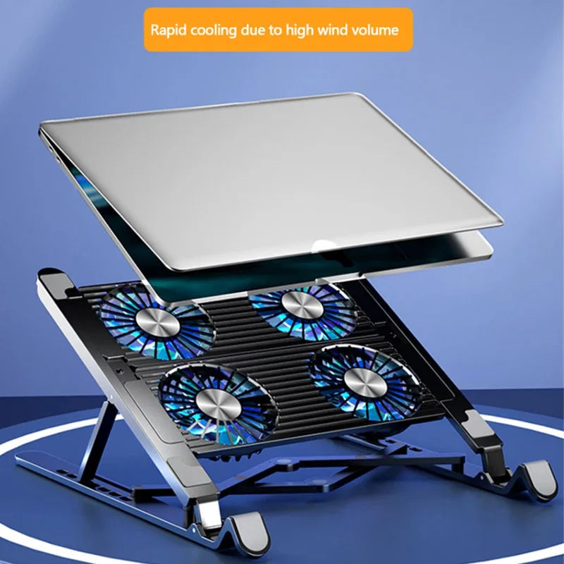 New Foldable Laptop Cooler Base Stand - Portable Cooling Pad with 4 Fans, Adjustable for 13-17.3 Inch Notebooks
