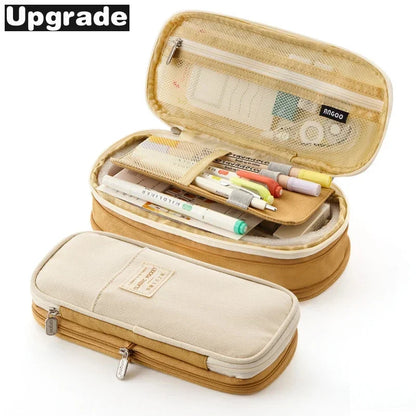 Cute Macaron Canvas Pencil Case - Large Capacity Double-Layer Kawaii School Stationery Pouch for Girls & Kids