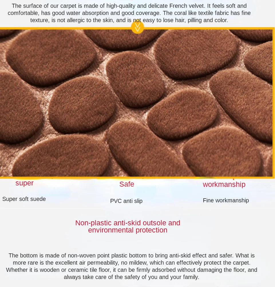 2PC Set Funnel Cobblestone Anti-Slip Bathroom Mat - Toilet Rug, New Bath Mat Set