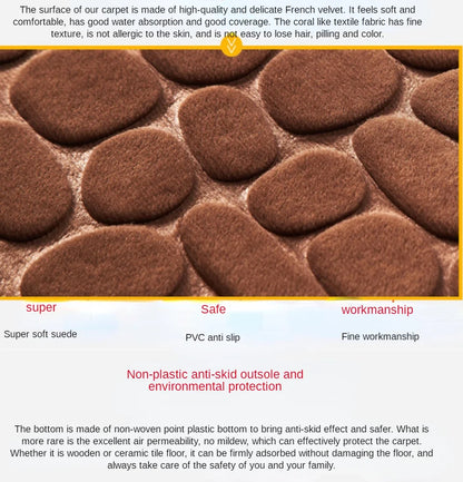 2PC Set Funnel Cobblestone Anti-Slip Bathroom Mat - Toilet Rug, New Bath Mat Set