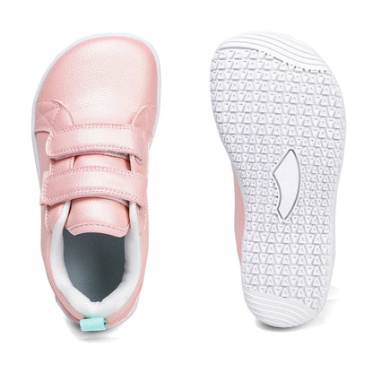Kids Barefoot Shoes – Wide Toe Minimalist Sneakers for Boys & Girls, Lightweight Artificial Leather Walking Flats with Hook & Loop Closure