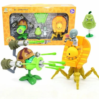Plants vs Zombies Gatling Pea Shooter & Egyptian Zombie Toy Set – Full Game Scene Figures for Kids Gift