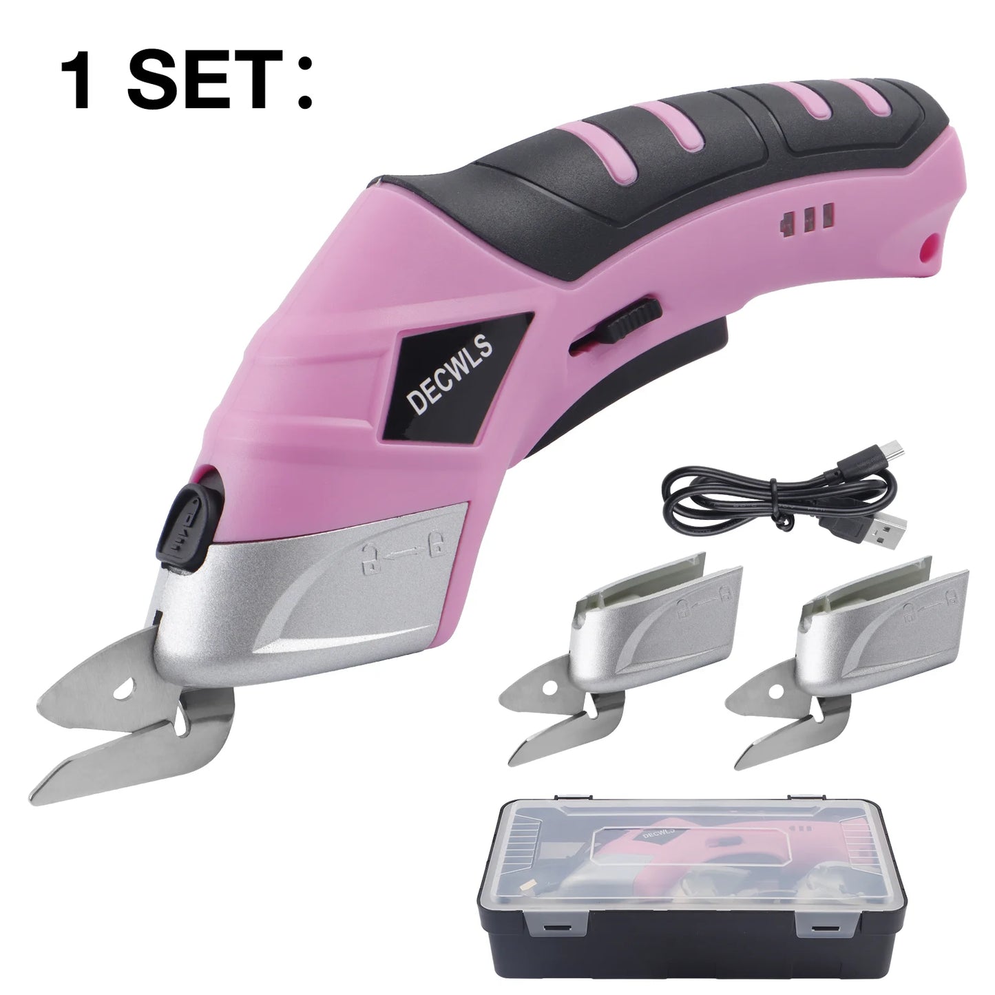 Portable Cordless Electric Scissors - USB Rechargeable Cutting Tool with 3 Heads for Fabric Leather Cardboard Plastic