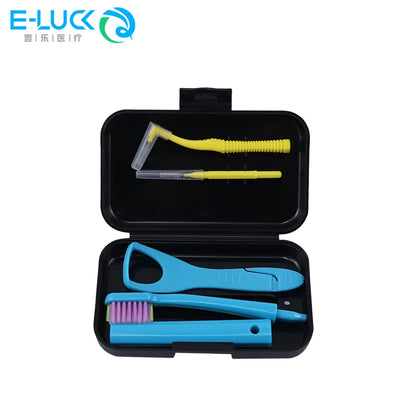 Portable Dental Cleaning Kit - Travel Oral Care Set with Toothbrush, Interdental Brush & Tongue Scraper