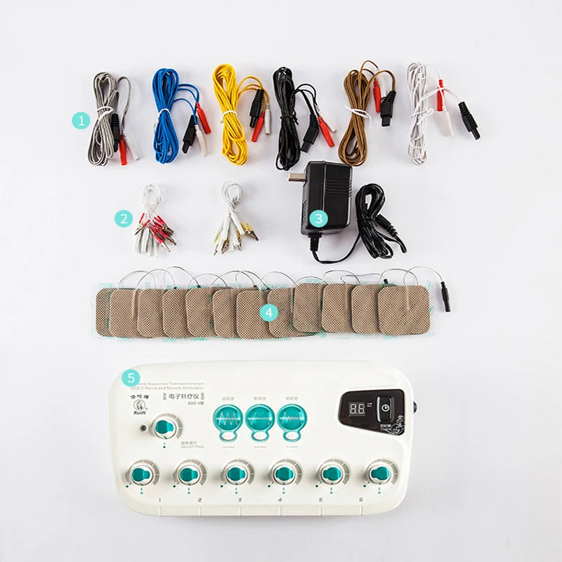 6-Channel Hwato SDZ II Low-Frequency Electro-Acupuncture Stimulator — Electric Needle Therapy for Nerve & Muscle