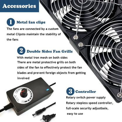 120mm 3000RPM Cooling Fan with Controller – 12V/220V Server, BTC Machine, Workstation Cabinet Radiator Fan