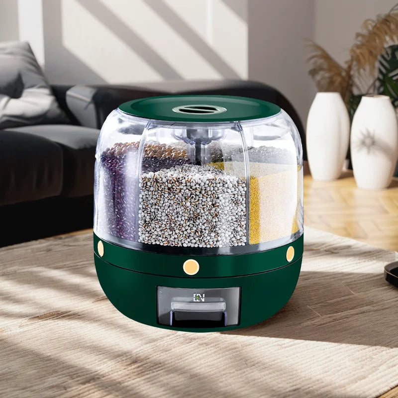 Spin & Store: Divided Rice Bucket for Grains Galore – Household Haven of Insect-Proof, Moisture-Proof Sealing!
