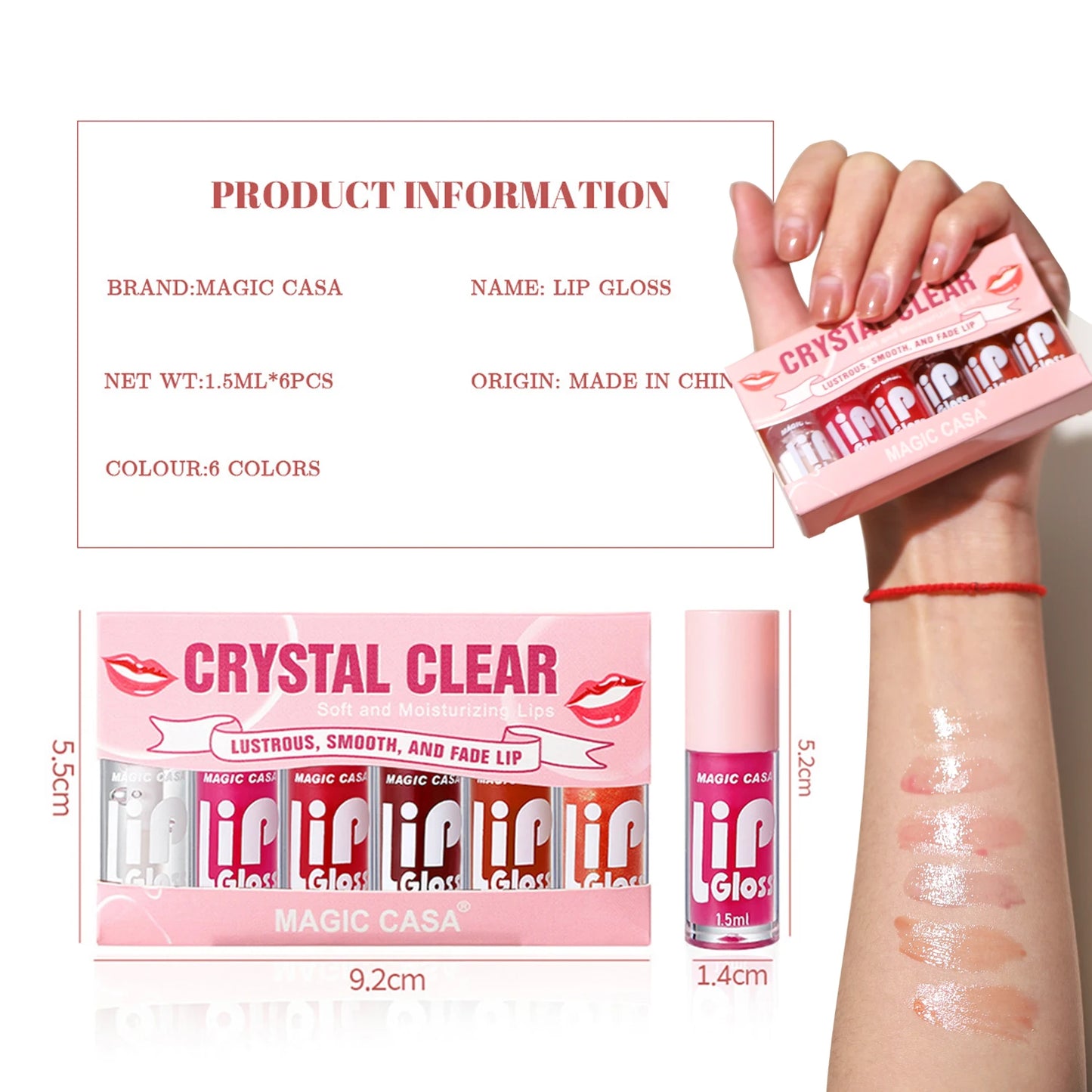 MAGIC CASA 6pcs Hydrating Jelly Lip Oil Set – Long-Lasting Moisturizing & Shimmering Liquid Lip Hydration