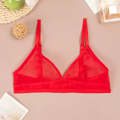 Sheer Mesh Triangle Bra Set - Ultra-Thin Transparent Lingerie with Double Shoulder Straps
