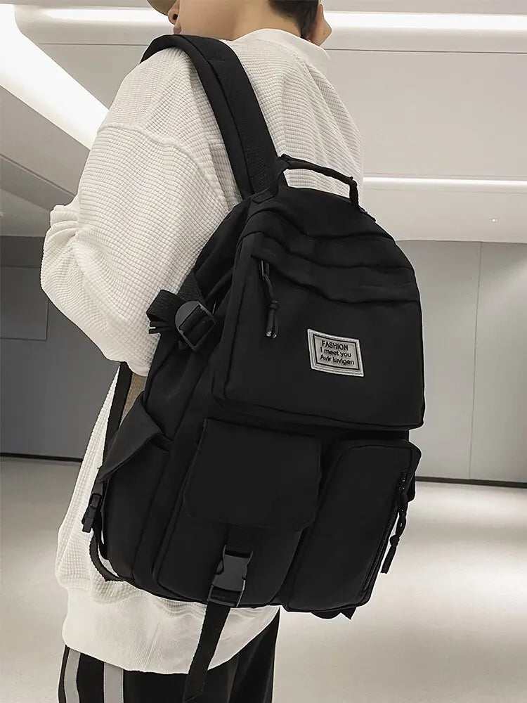 Multi-Pocket Nylon Backpack — Large-Capacity School & Computer Bag for Men & Women