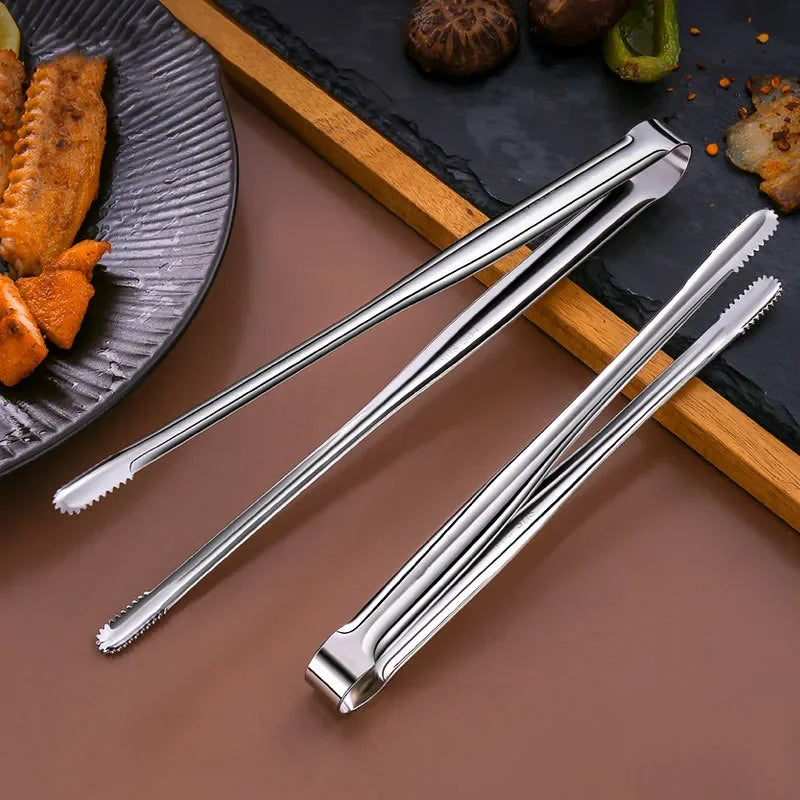 Stainless Steel Grill Tongs – Non-Slip Food Clip, BBQ Steak, Bread Tong, Cooking Utensils, Party Kitchen Gadgets