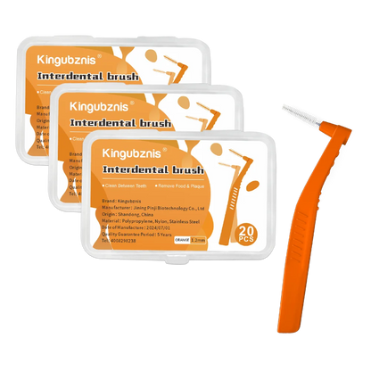 Kingubznis Interdental Brush Set - Stainless Steel Orthodontic Dental Floss Brushes with Angled Short Handle