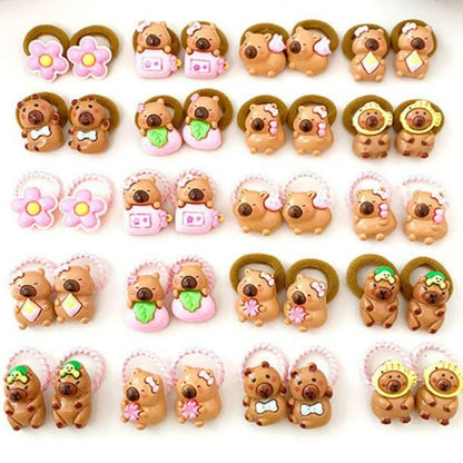 10/20PCS Cute Capybara Hair Ties for Kids - Resin Animal Elastic Hair Bands and Cartoon Hair Accessories for Girls