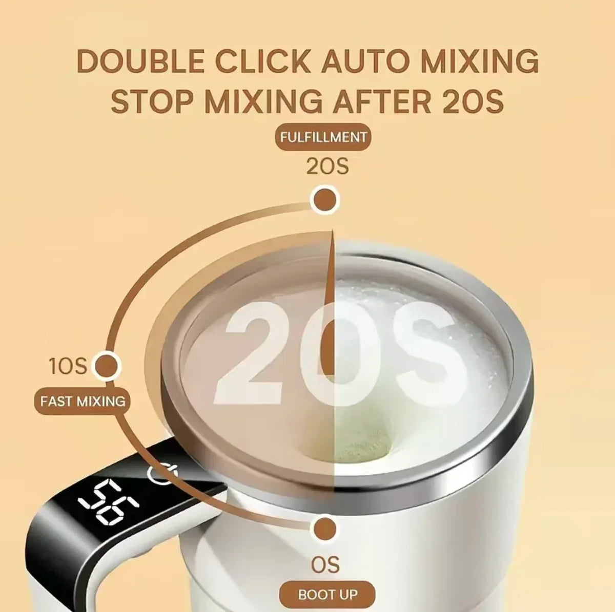 380ml Electric Self-Stirring Coffee Mug – USB Rechargeable Magnetic Mixing Cup with Digital Display and IP67 Waterproof Rating
