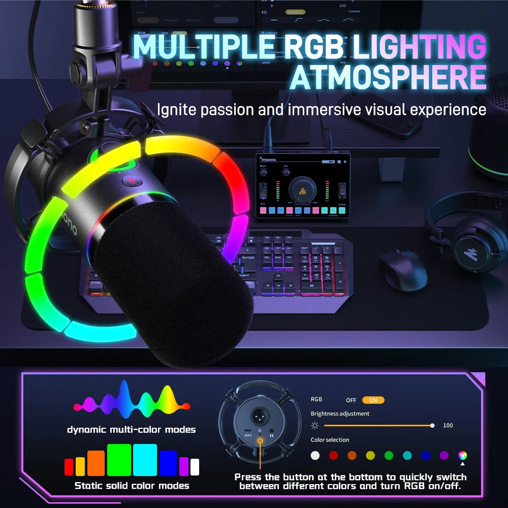 Maono PD200X XLR/USB Dynamic Microphone – Metal Gaming & Streaming Mic with Tap-to-Mute and Gain Control