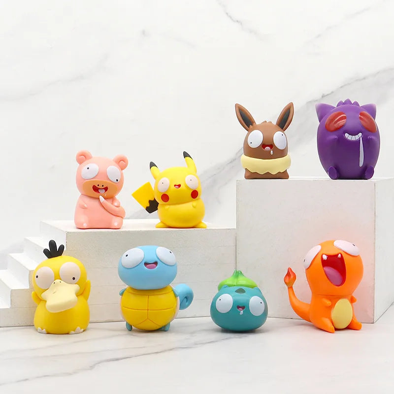 8PCS Pokémon Kawaii Big Eye Action Figures – Pikachu, Charmander, Bulbasaur Funny GK Toy Set for Kids Christmas Gift
