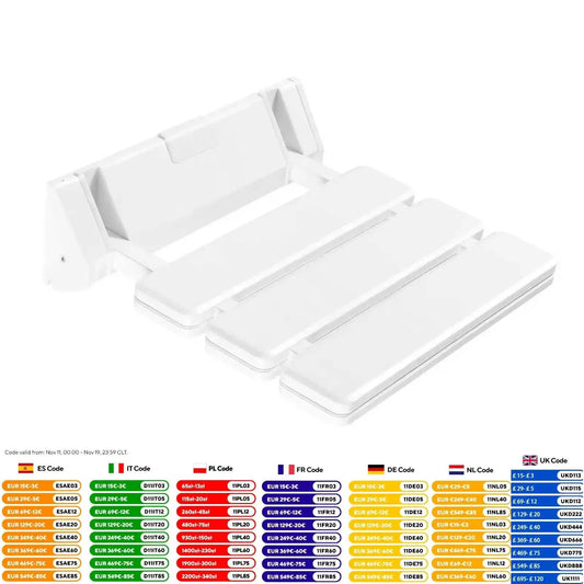 90° Folding Shower Seat – Wall-Mounted Waterproof Bench Stool, White Bathroom & Porch Seat, Supports Up to 130kg, 32×34cm