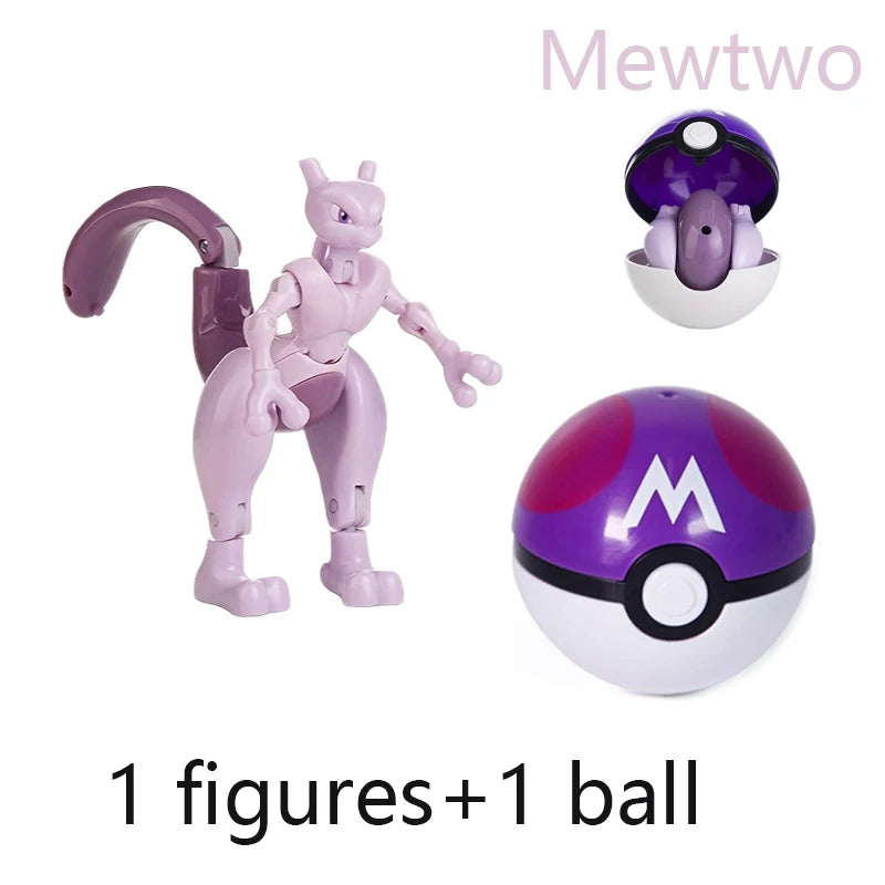 New Pokémon Action Figures – Pikachu, Charizard & Greninja Pocket Monster Poké Ball Deformation Toys for Kids Birthday Gifts