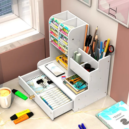 Nordic Ins Wooden Pen Holder Storage Box: Office Desk Stationery Organizer with Large Capacity - Creative Wooden Rack (Model: W2117)