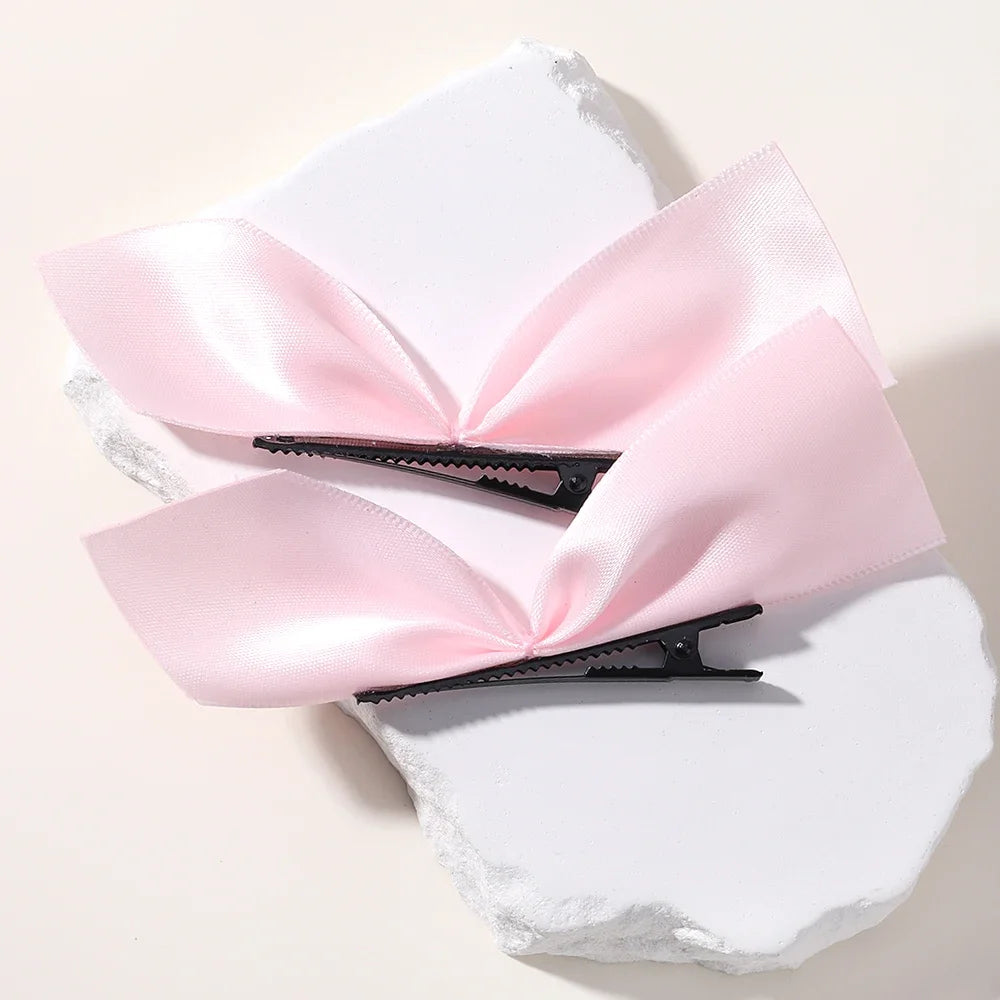 2pcs Black & White Ribbon Hair Bow Clips – Vintage Bowknot Side Hairpins, Cute Barrettes for Girls & Women, Headdress Accessories